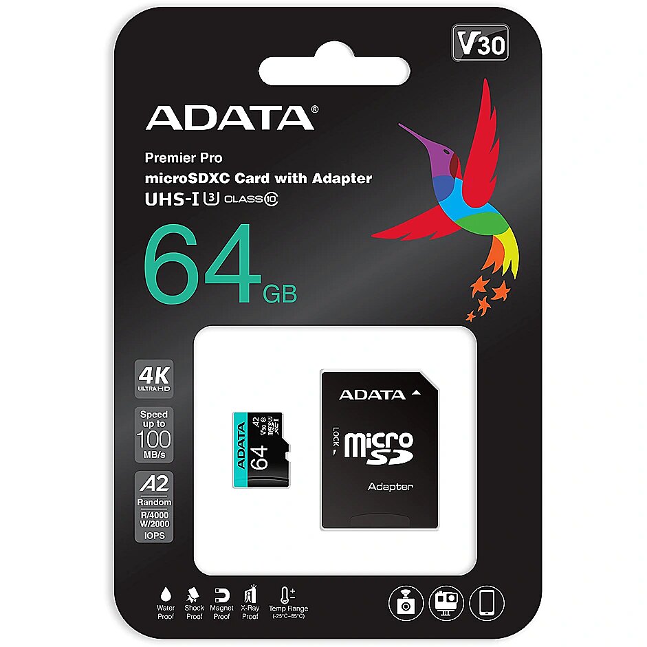 ADATA MicroSDXC, 64GB, Premier Pro + SDXC Adapter