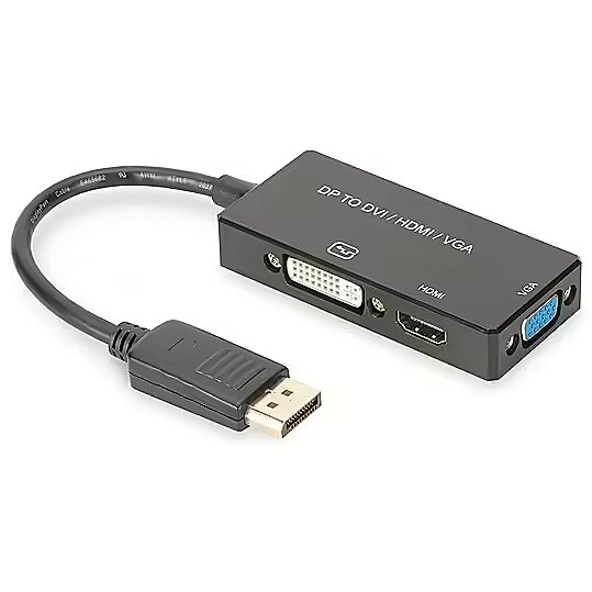 Assmann Adapter Cable Displayport 4K 30Hz / 1080p 60Hz Type DP / HDMI (UHD) + DVI-I + VGA (FHD) M / Z black 0,20m